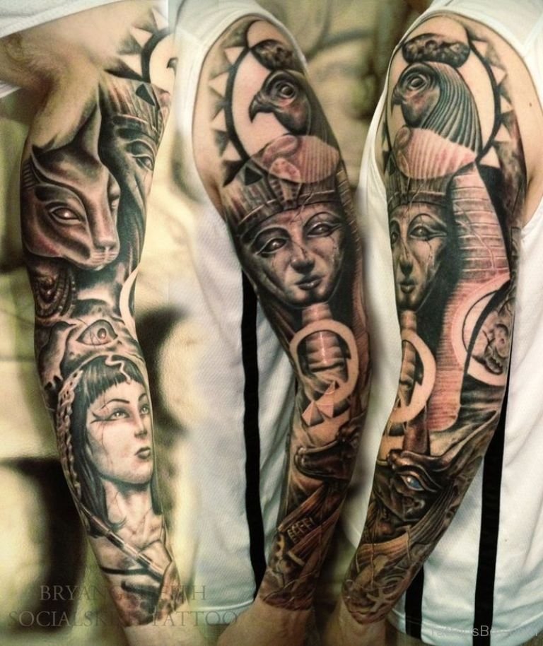 Egyptian Tattoo Sleeve Design with Intricate Details