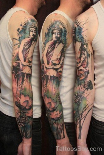 Elegant Buddha Tattoo Design On Full Sleeve-TB1084