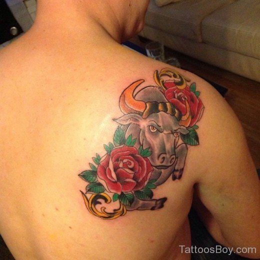 ElegantBull And Rose tattoo--TB129