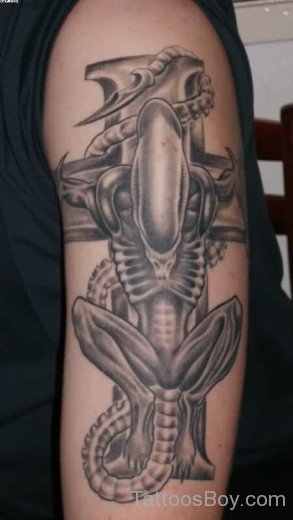 Evil Alien Tattoo On Half Sleeve-TB129