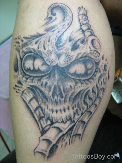 Evil  Alien Tattoo On LEg-TB126
