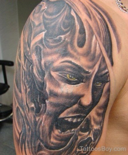 Evil Devil Demon Tattoo On SHoulder-TB122