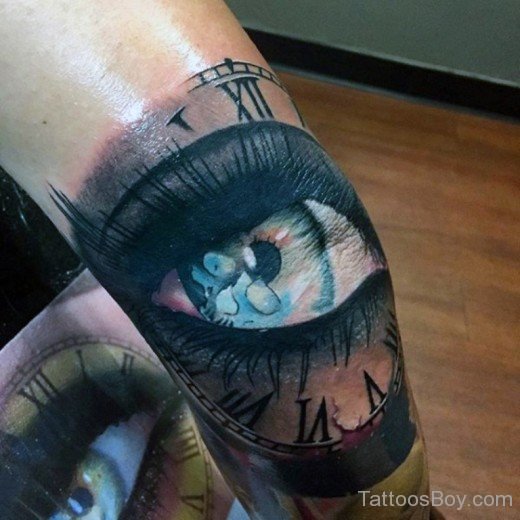 Eye And Clock Tattoo On Elbow-TB12077