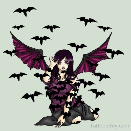 Fairy And  Bat Tattoo Design-TB1261