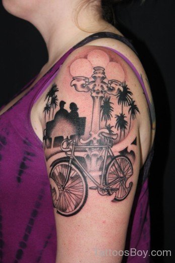 Fantastic Bicycle Tattoo On Shoulder-TB1256