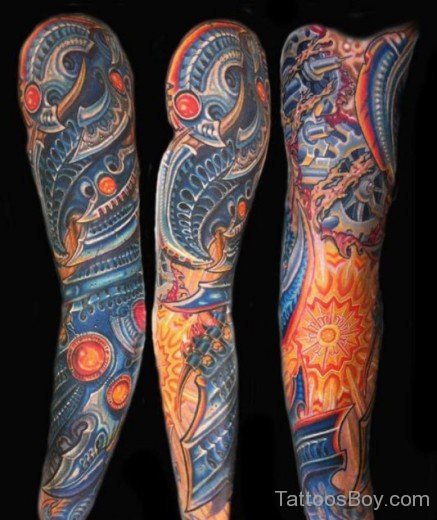 Biomechanical Tattoo On Full Sleeve