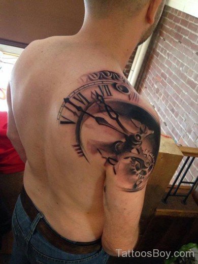Fantastic Clock Tattoo On Shouulder-TB12082