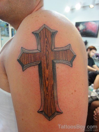 Fantastic Cross Tattoo On Shoulder-TB1220