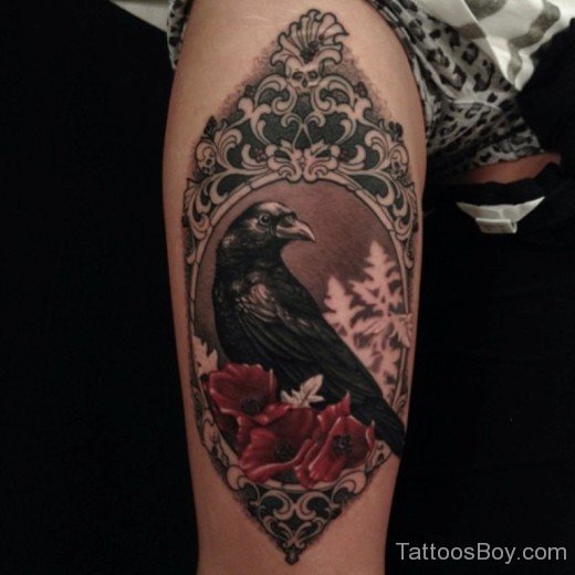 Fantastic Crow Tattoo On Thigh-TB1096
