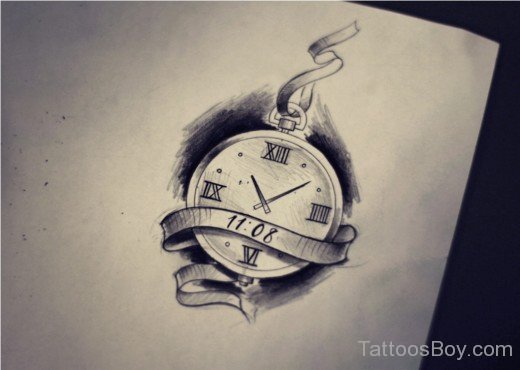 VFine Clock Tattoo Design-Tb12106