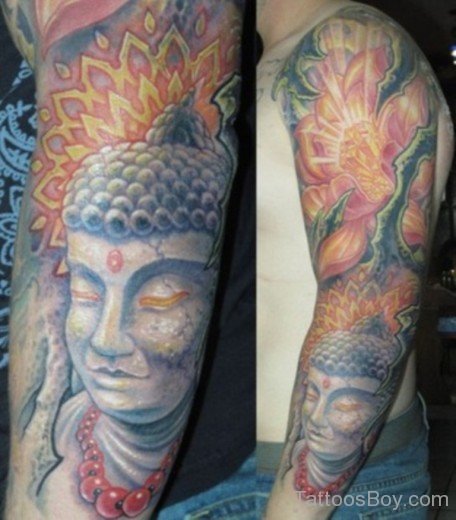 Flower And Buddha Tattoo On Full Sleeve-TB1090