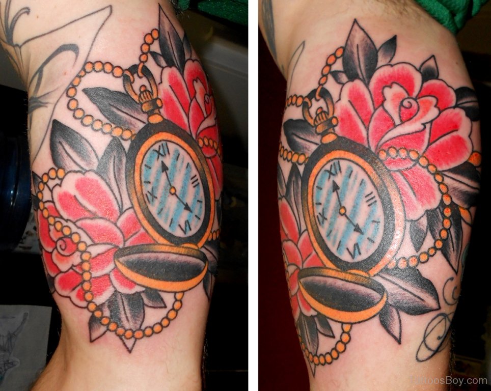 Flower And Clock Tattoo.
