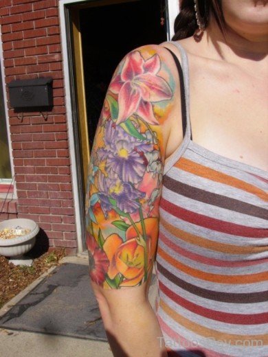 Flower Tattoo On Half Sleeve 4-TB1069