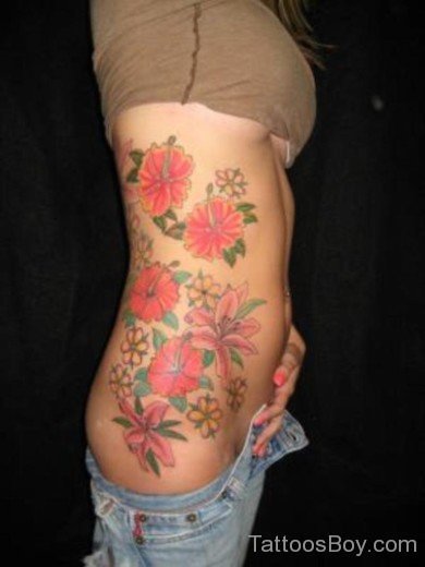 Flower Tattoo On Rib-Tb12082