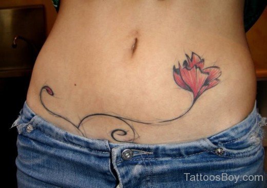 Flower Tattoo On Stomach-TB12119