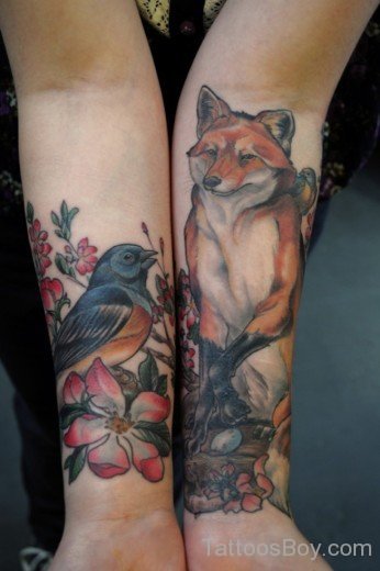 Fox And Bird Tattoo On Wrist-TB12055