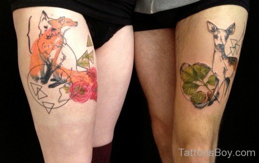 Fox And Deer Tattoo On Thigh-TB12056