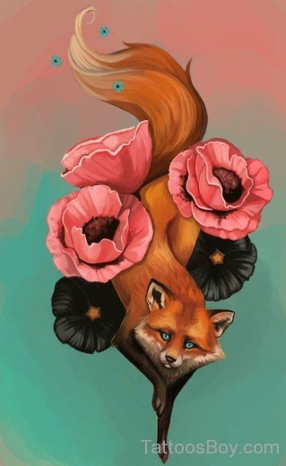 Fox And Flower Tattoo Design-TB12058