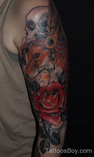 Fox And Flower Tattoo On Half Sleeve-TB12059