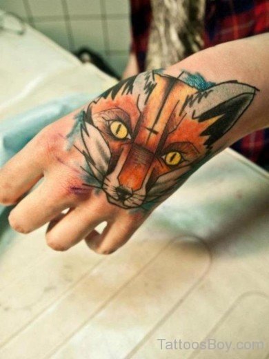 Fox Face Tattoo On Hand-TB12066