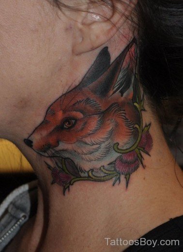 Fox Face Tattoo On Neck-TB137
