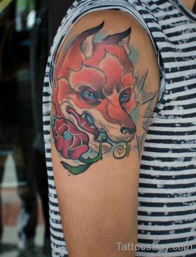 Fox Face Tattoo On Shoulder-TB138
