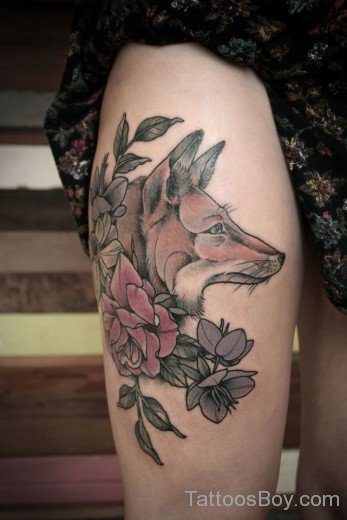 Fox Face Tattoo On Thigh-TB12203