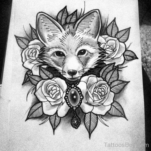 Fox Fcae And Rose Tattoo Design-TB104