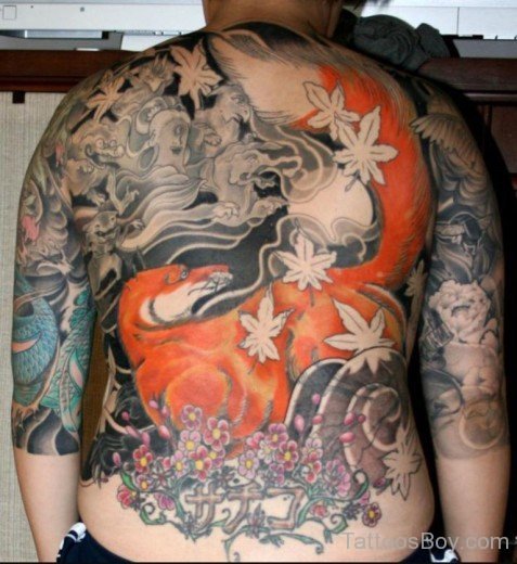 Fox Tattoo On Full Back-TB12097