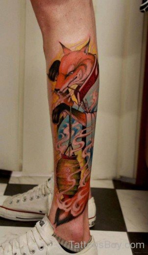 Fox Tattoo On Leg 1-TB150