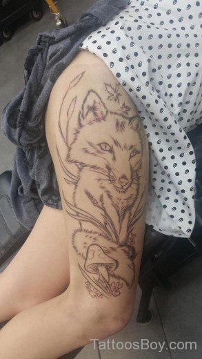 Fox Tattoo On Thigh 1-TB12103