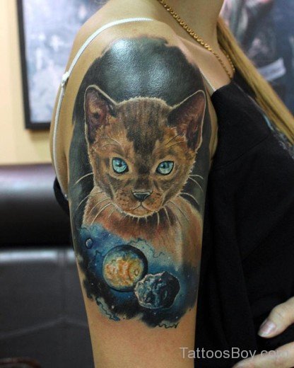 Funky Cat Tattoo On Shoulder-TB12098