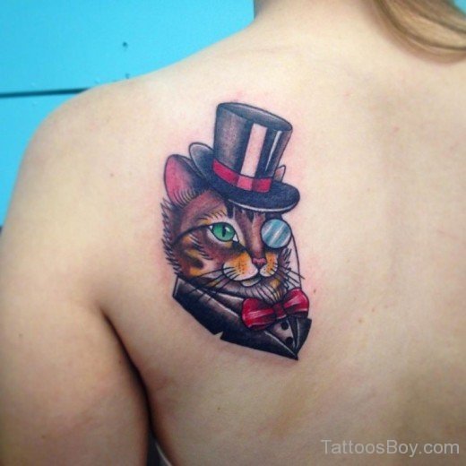 Funny Cat Tattoo Design On Back-TB12099
