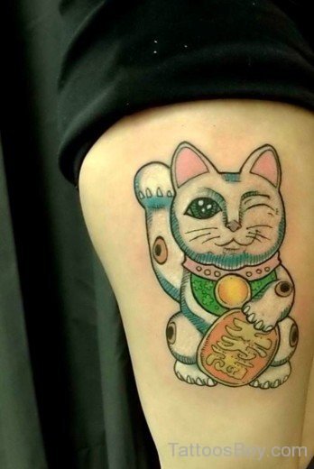 Funny Cat Tattoo On Thigh-TB12100