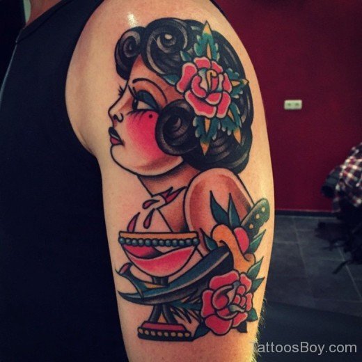 Girl Face Tattoo On Shoulder-TB12057