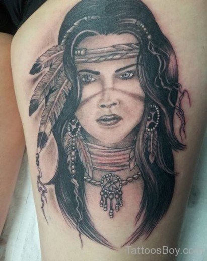 Girl  Face Tattoo On Thigh-TB131