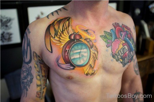 Clock Tattoo On Chest