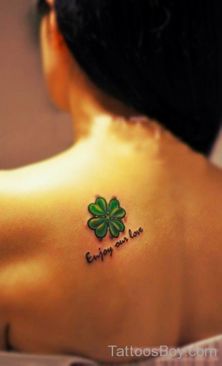 Green Clover Tattoo On Back-TB12127