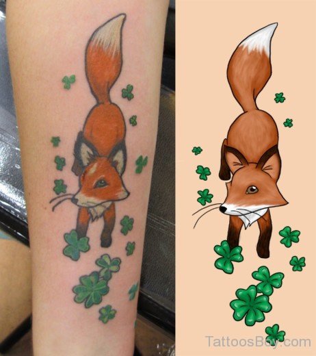 Green Leaf And Fox Tattoo-TB12116