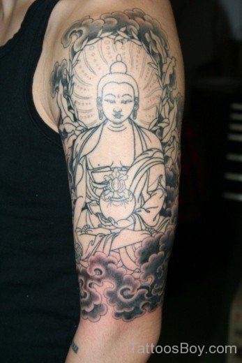 Grey Buddha Tattoo On Half Sleeve-TB1095