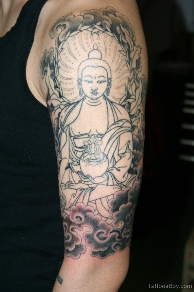 Grey Buddha Tattoo On Half Sleeve | Tattoo Designs, Tattoo Pictures