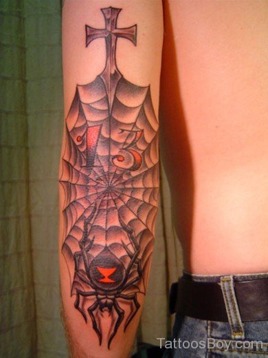 Grey Cross And Spider Web On Elbow-TB1437