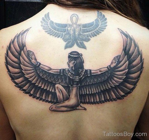 Grey  Egyptian Tattoo On Back-TB163