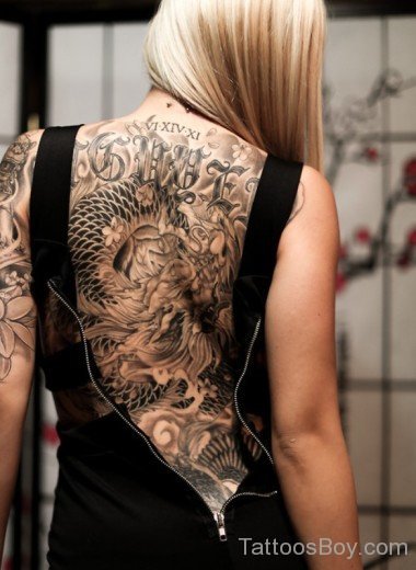 Grey Ink Dragon Tattoo On Back-TB1272