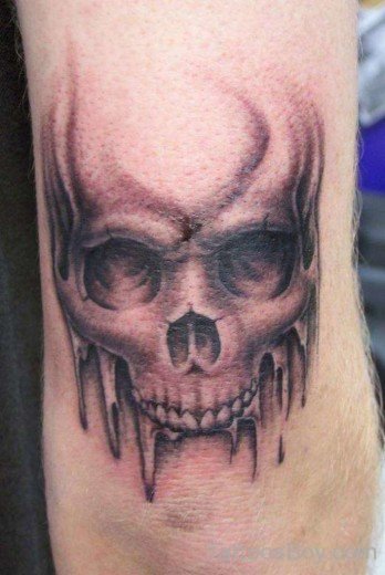Grey Ink Skull Elbow Tattoo-TB1438