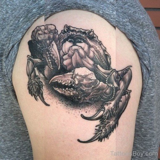 Grey Inked Crab Tattoo On Shoulder-TB12111