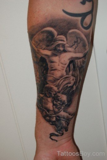 Grey Inked Guardian Angel Tattoo On Wrist-TB12089