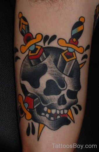 Grey Skull And Dagger Tattoo-TB12060