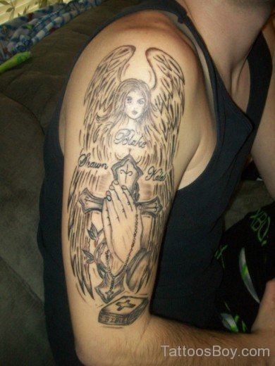 Guardian Angel And Praying Hands Tattoo-TB12091