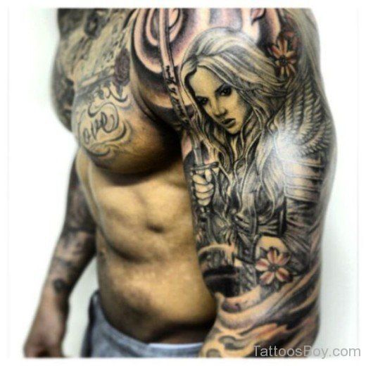 Guardian Angel Tattoo On Full Sleeve-TB12118